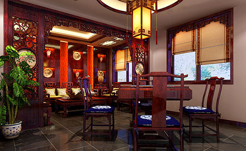 青山古典中式风格茶楼包间设计装修效果图